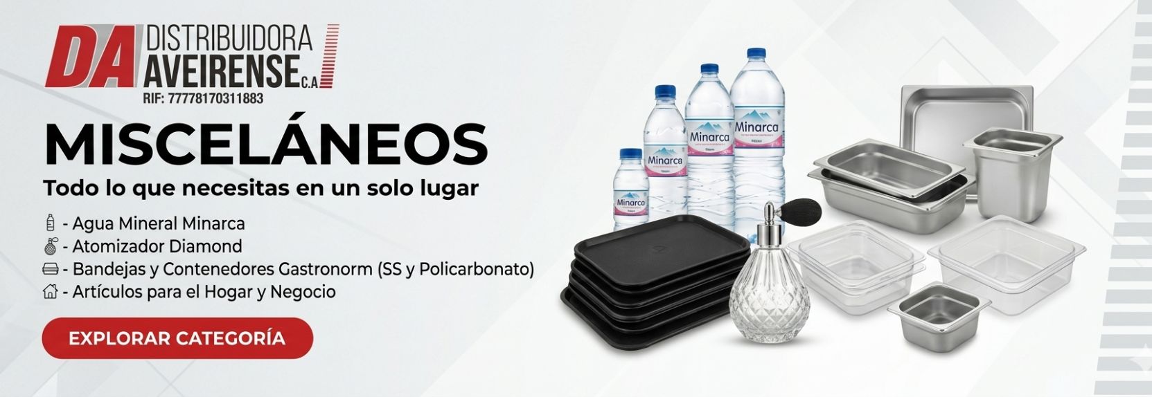 Encuentra los detalles que hacen la diferencia en la operatividad diaria de tu empresa, comercio u hogar. La sección de Misceláneos de Distribuidora Aveirense está diseñada para ofrecerte una solución de abastecimiento completa, reuniendo productos complementarios de alta calidad en un solo lugar. Optimiza tus compras corporativas y asegura el stock de los insumos esenciales que garantizan un servicio impecable.